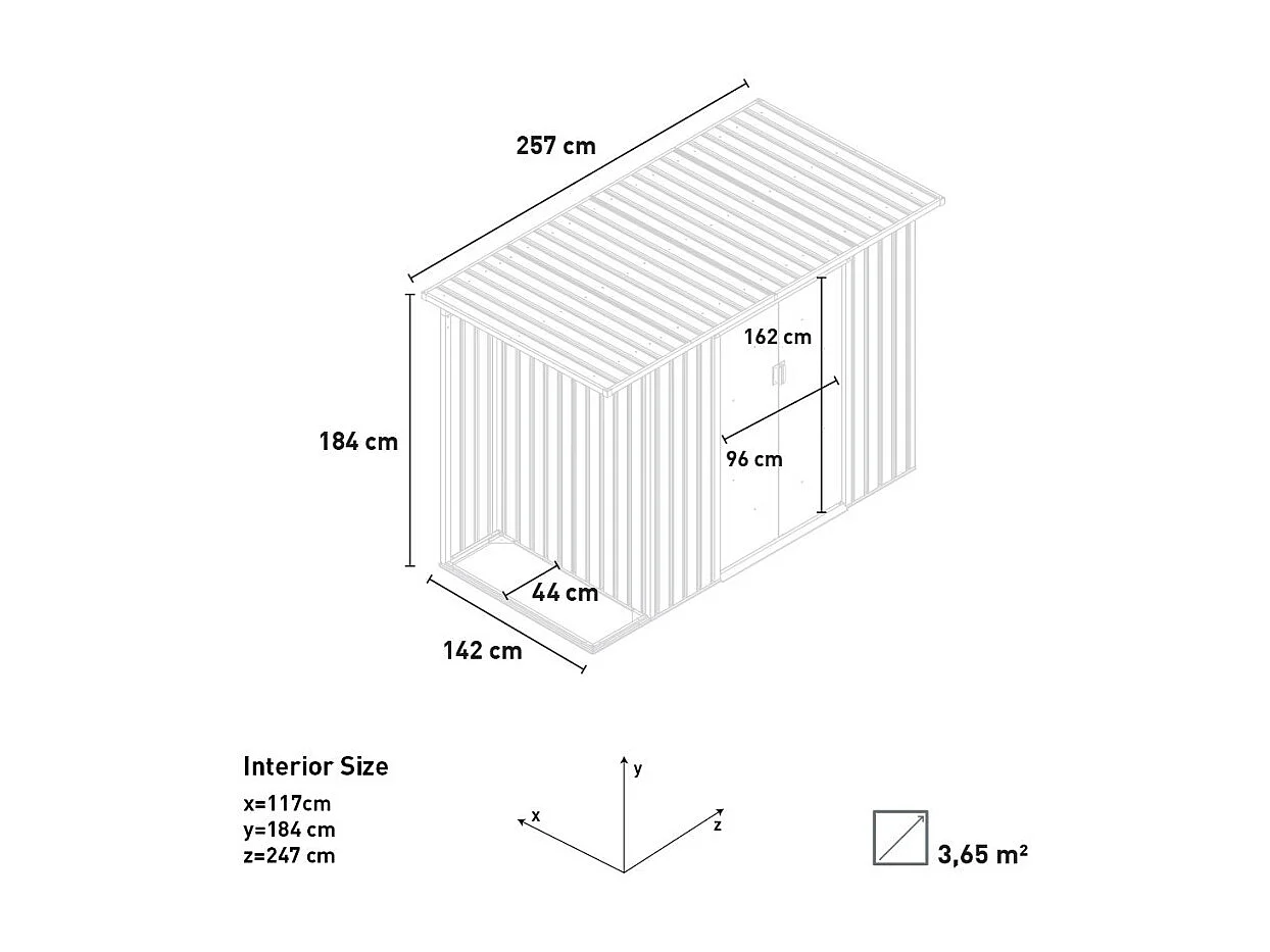 Cobertizo de jardín Tyrol de chapa galvanizada gris caseta de herramientas 257X142x184cm