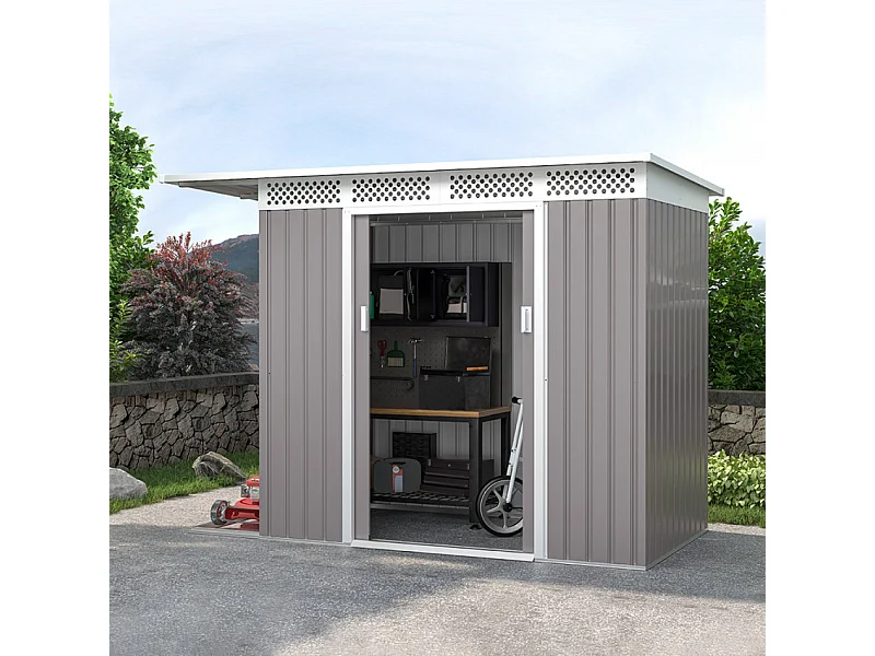 Cobertizo de jardín Tyrol de chapa galvanizada gris caseta de herramientas 257X142x184cm