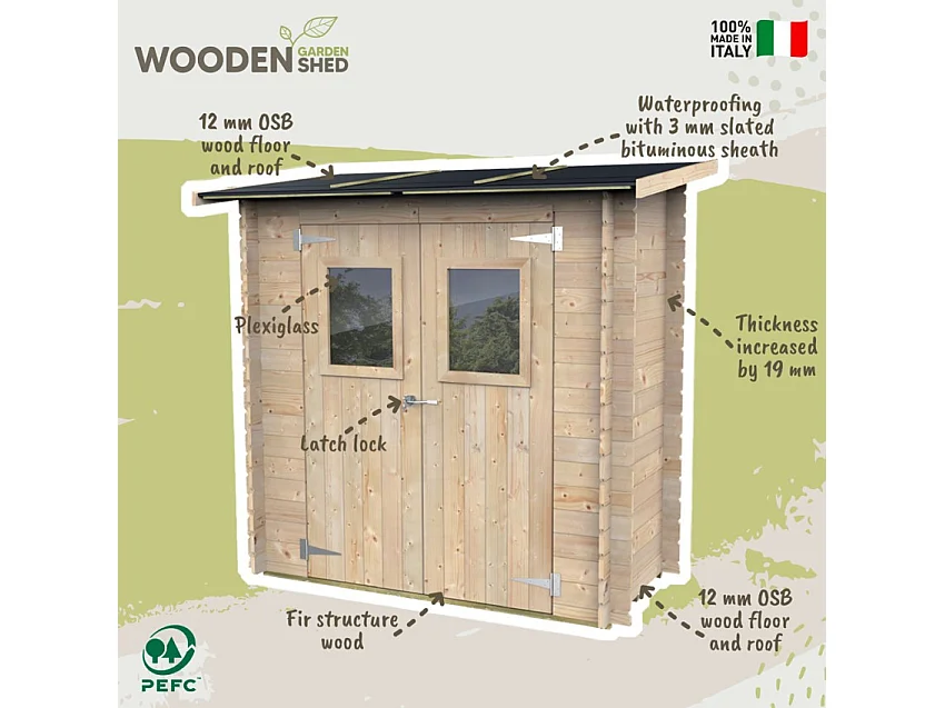 Gartenhaus aus Holz mit Werkzeugbox und Fenster Tür Hobby 198x98