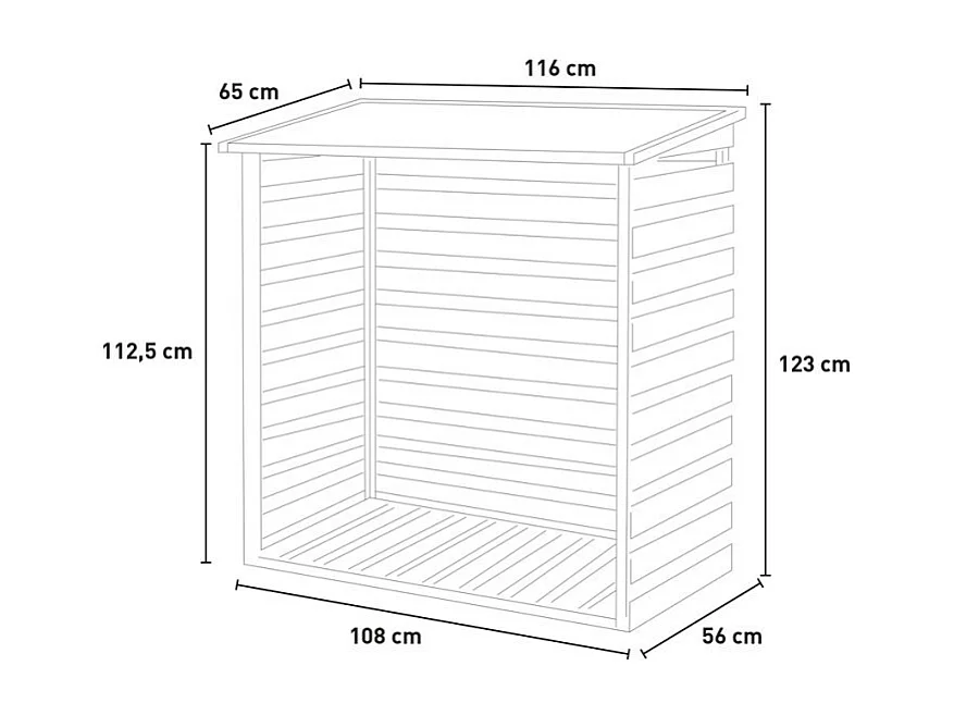Abri de jardin pour bois de chauffage extérieur 116x65x123cm BoisBox