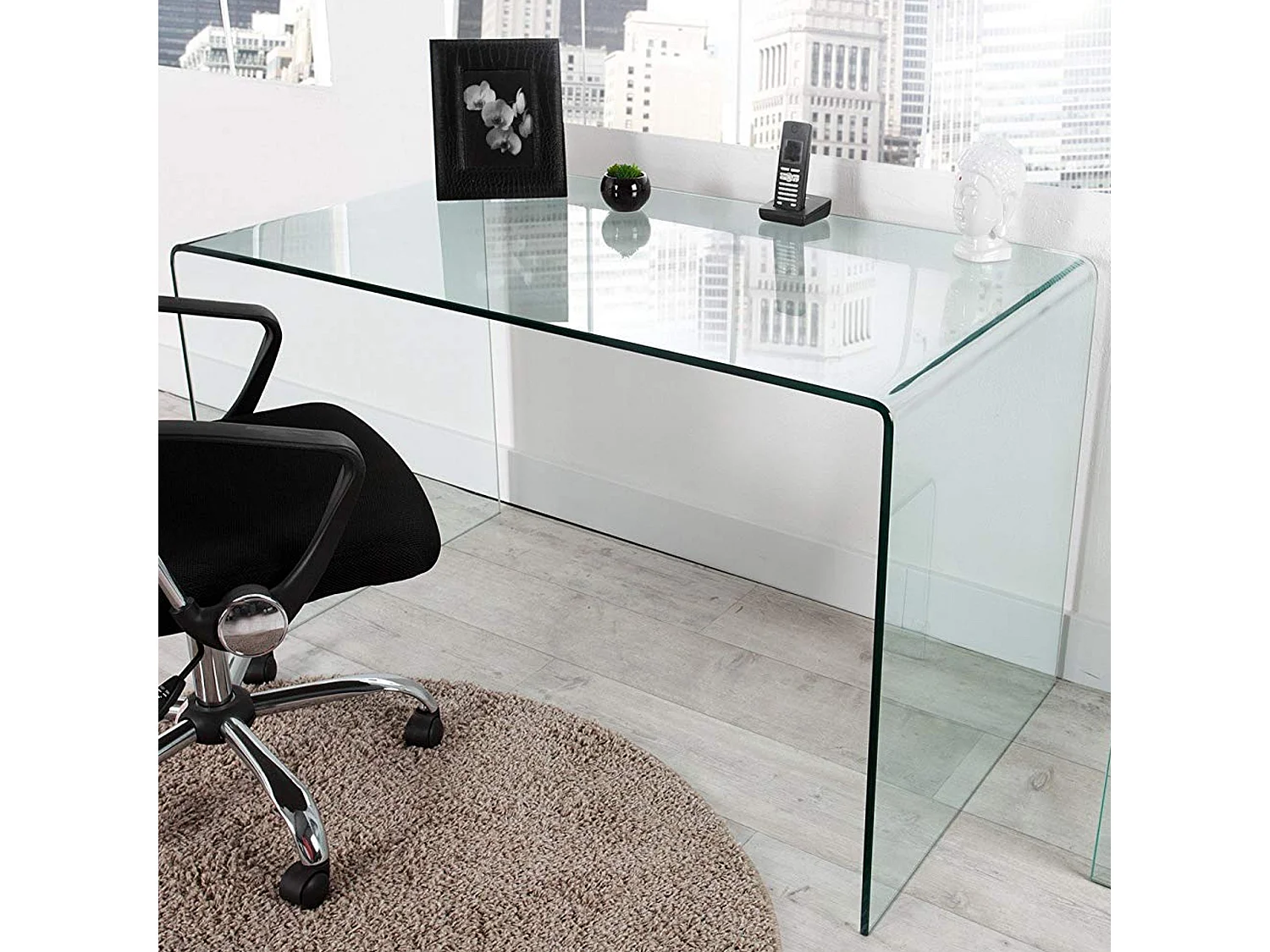Scrivania Scrittoio da Ufficio Studio Soggiorno in Vetro Curvato Design Curvo Stile Moderno Minimal Chic - Luxury Z-09 - 120 x 74 x 70 cm Trasparente