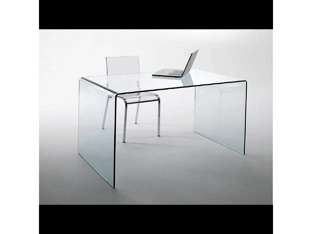 Scrivania Scrittoio da Ufficio Studio Soggiorno in Vetro Curvato Design Curvo Stile Moderno Minimal Chic - Luxury Z-09 - 120 x 74 x 70 cm Trasparente