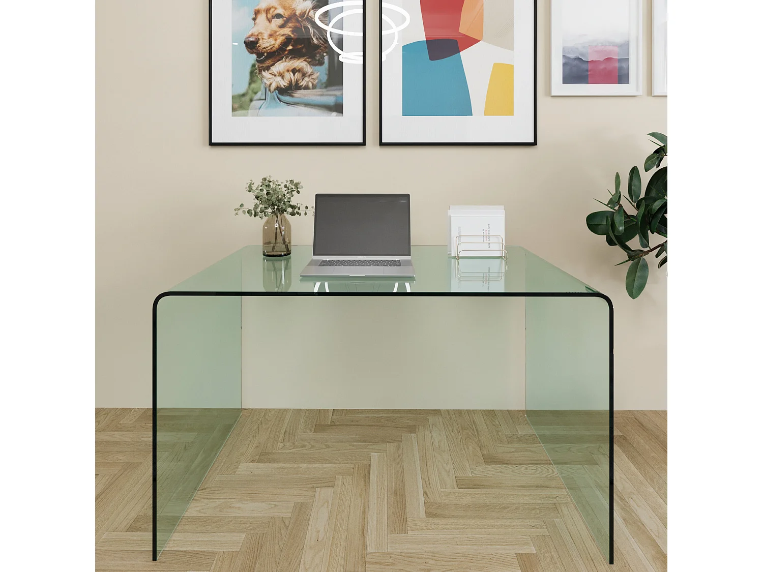 Scrivania Scrittoio da Ufficio Studio Soggiorno in Vetro Curvato Design Curvo Stile Moderno Minimal Chic - Luxury Z-09 - 120 x 74 x 70 cm Trasparente