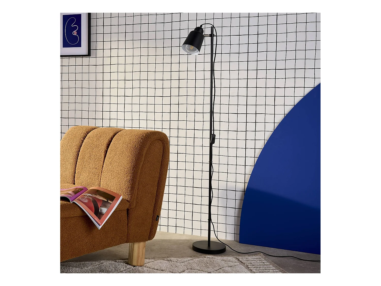 Lámpara de pie interior metal, 145cm negro