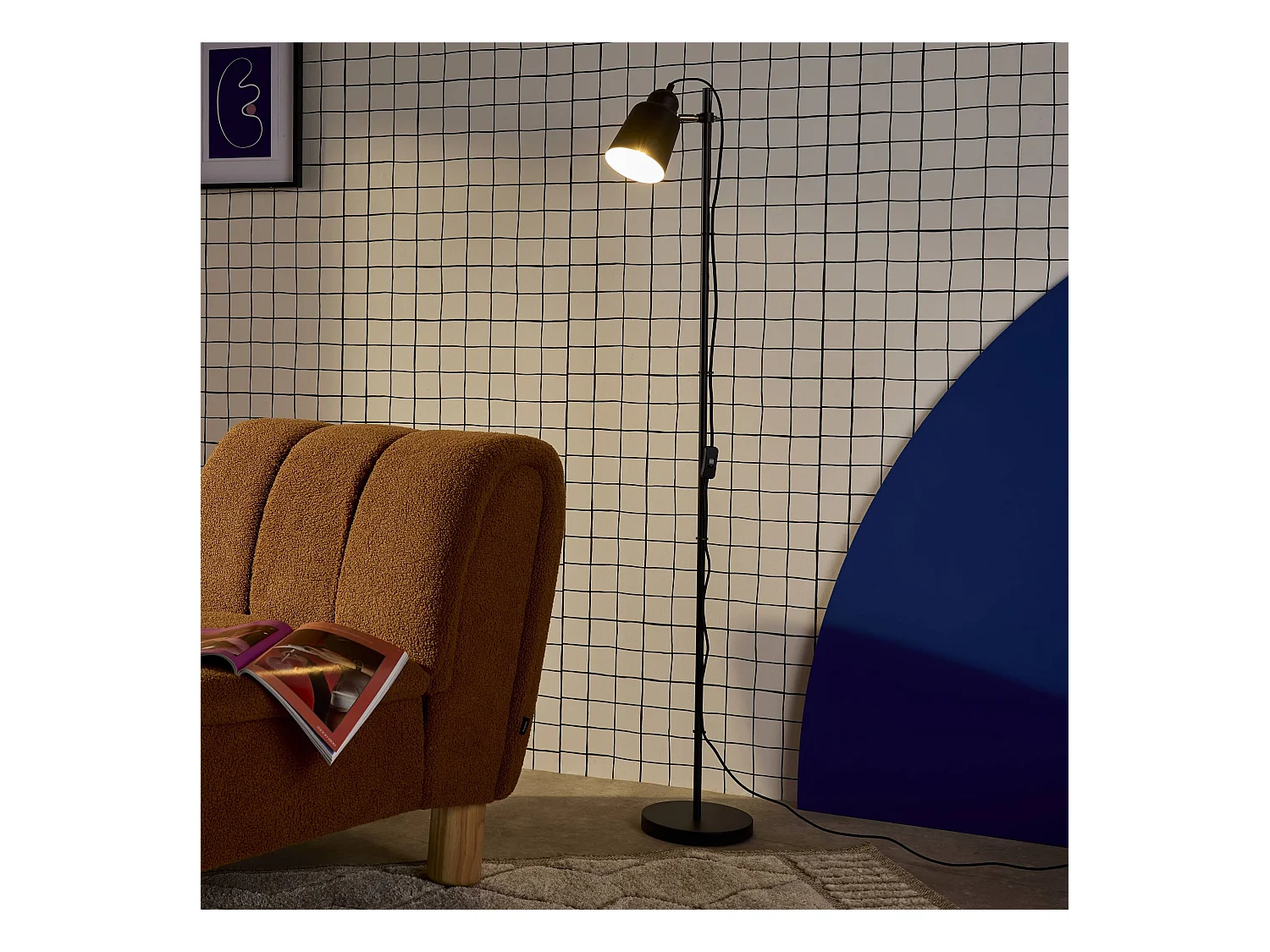 Lámpara de pie interior metal, 145cm negro