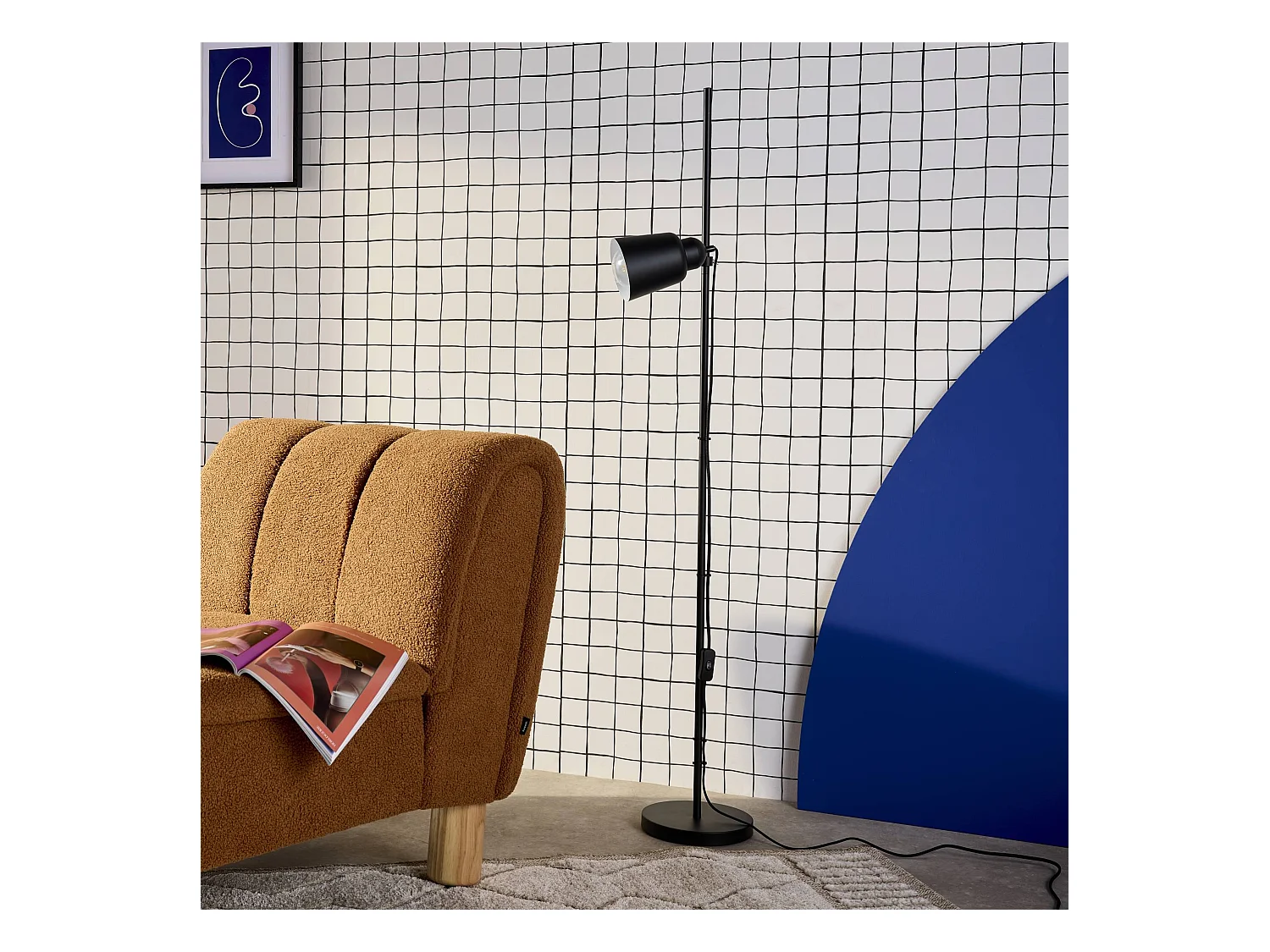 Lámpara de pie interior metal, 145cm negro