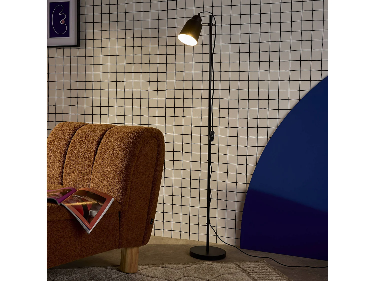 Lámpara de pie interior metal, 145cm negro