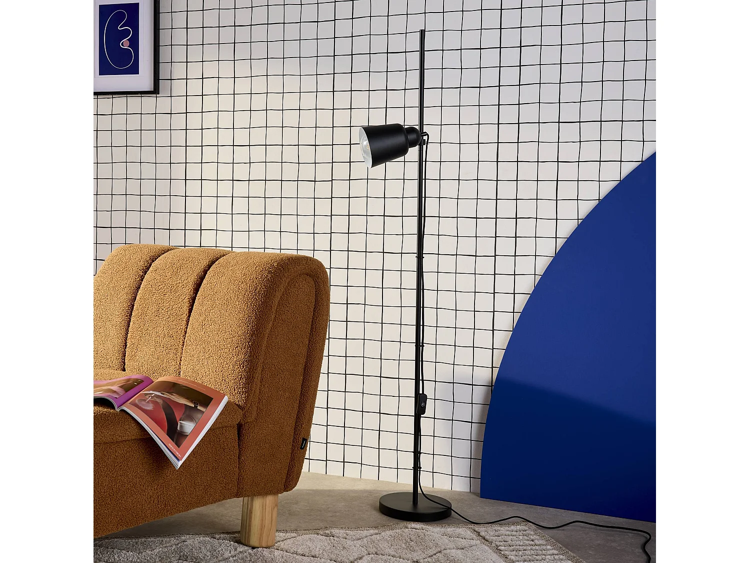 Lámpara de pie interior metal, 145cm negro