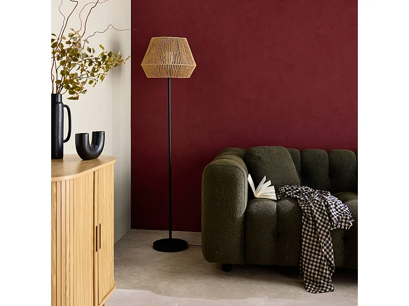 Lampadaire salon effet rotin Gabin naturel H 150cm