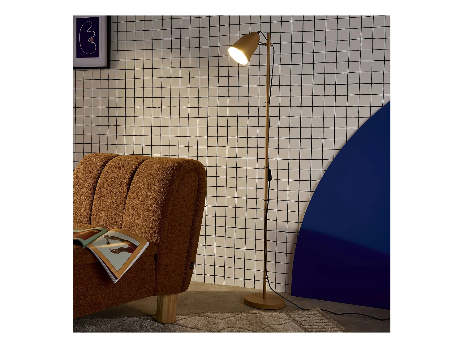 Lámpara de pie interior metal, 145cm camel