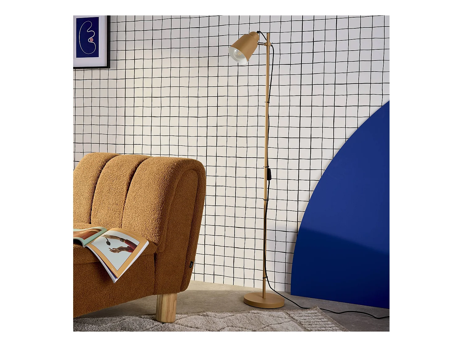 Lámpara de pie interior metal, 145cm camel