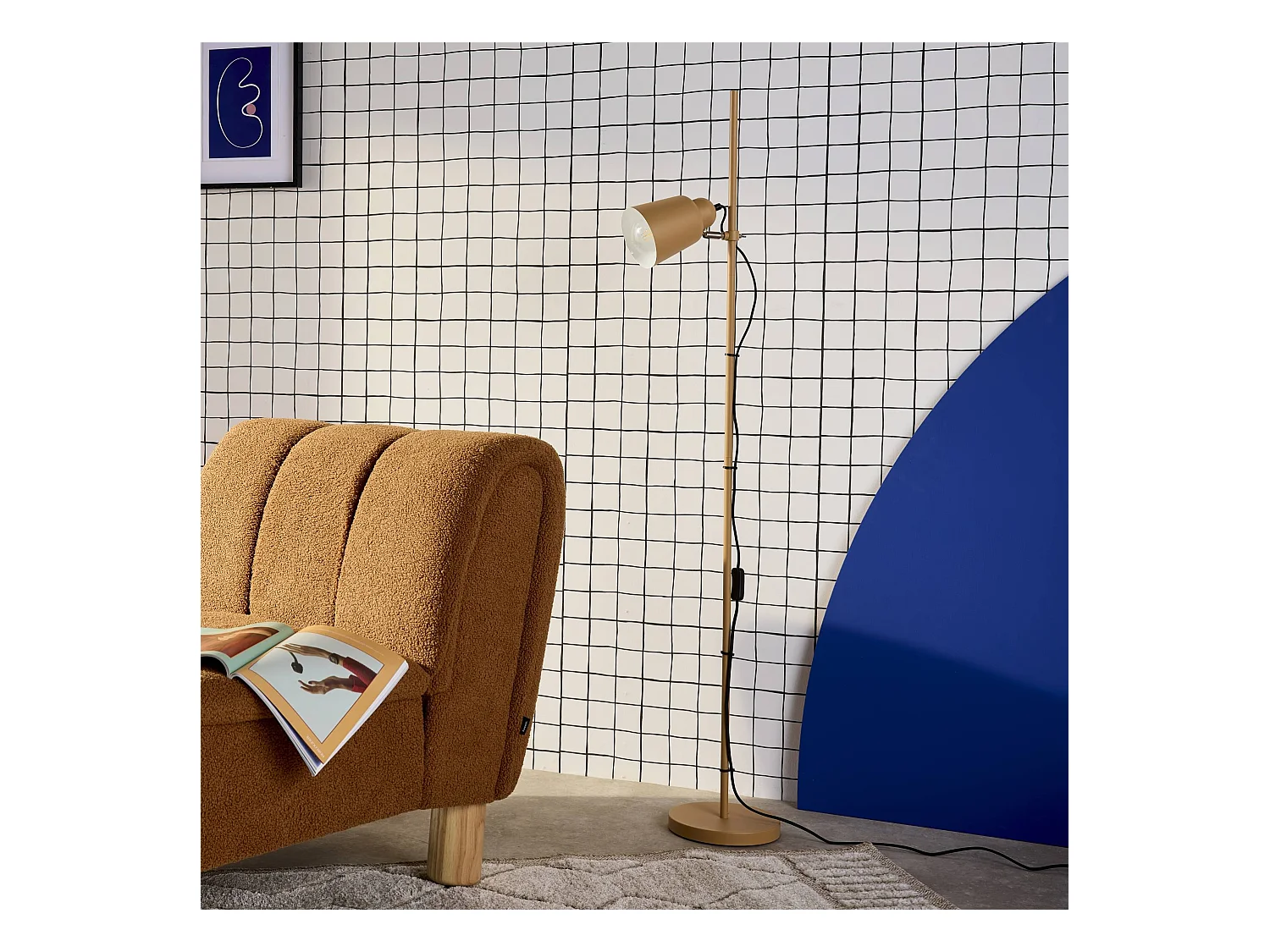 Lámpara de pie interior metal, 145cm camel