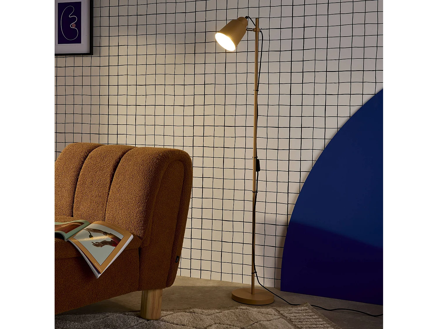 Lámpara de pie interior metal, 145cm camel