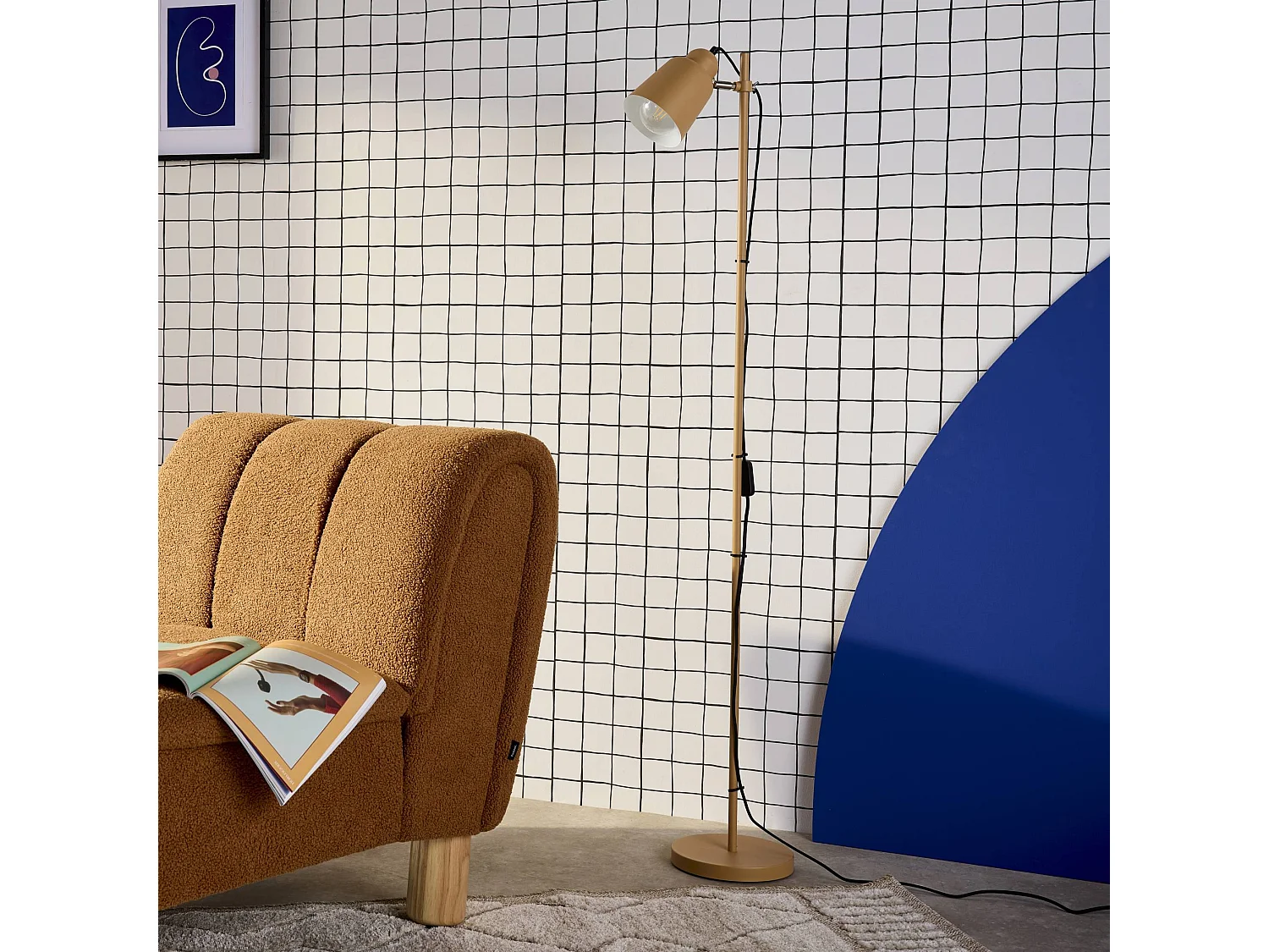 Lámpara de pie interior metal, 145cm camel