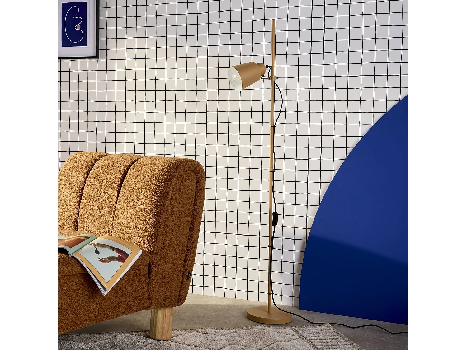 Lámpara de pie interior metal, 145cm camel