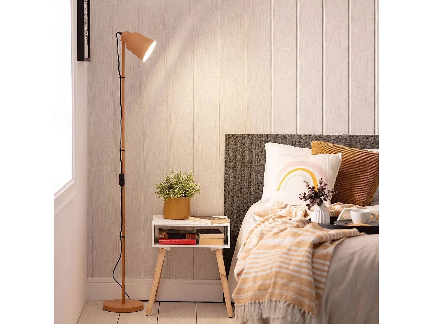 Lámpara de pie interior metal, 145cm camel