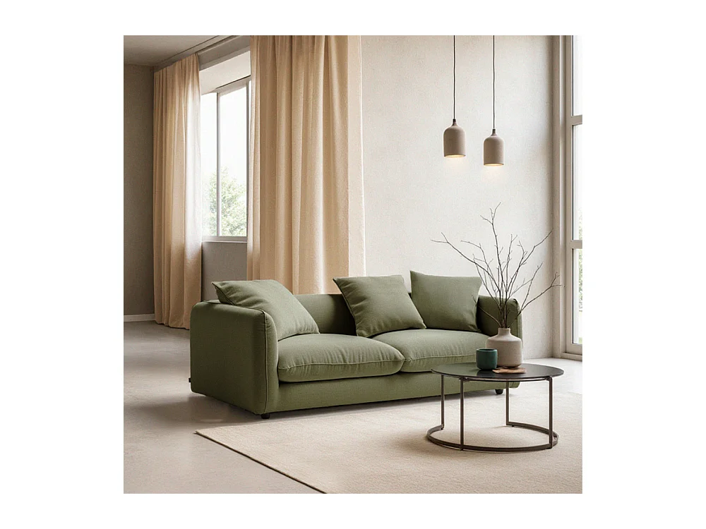 Popi - Canapé convertible 3 places en tissu - Vert kaki