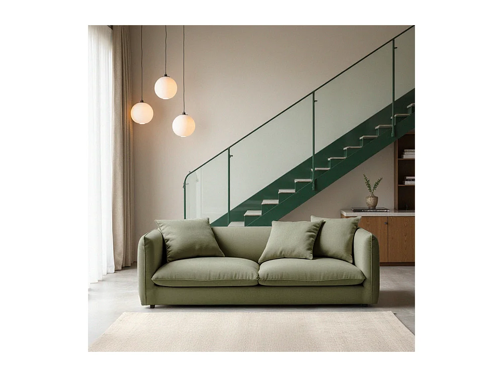 Popi - Canapé convertible 3 places en tissu - Vert kaki