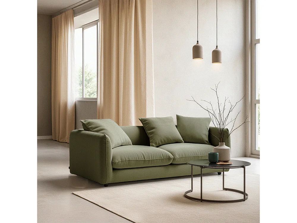 Popi - Canapé convertible 3 places en tissu - Vert kaki