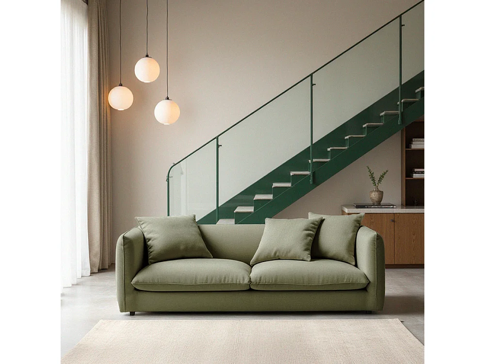 Popi - Canapé convertible 3 places en tissu - Vert kaki