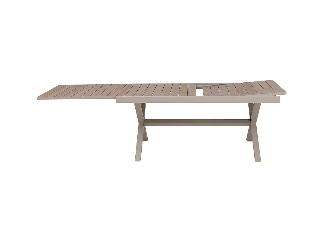 Table de jardin taupe et effet bois en aluminium Ayden