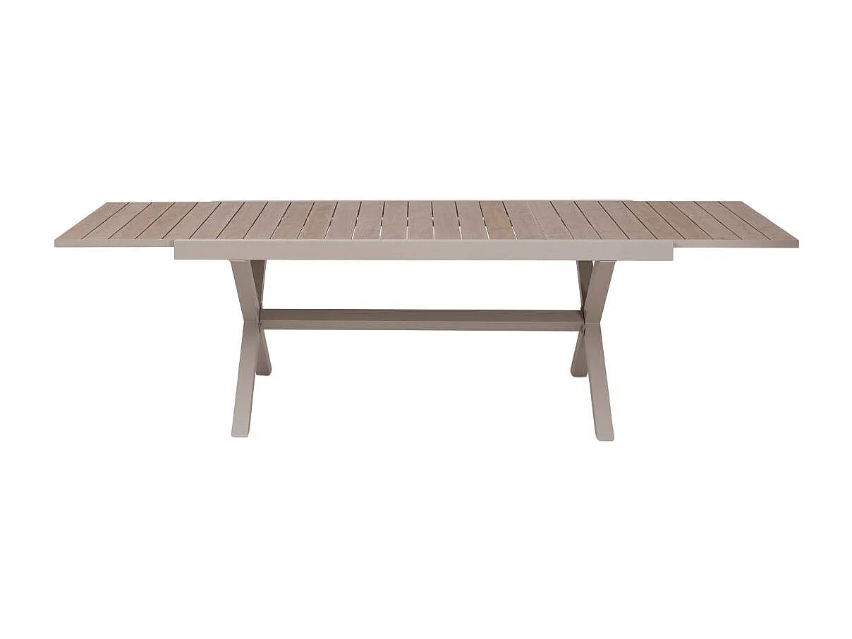 Table de jardin taupe et effet bois en aluminium Ayden