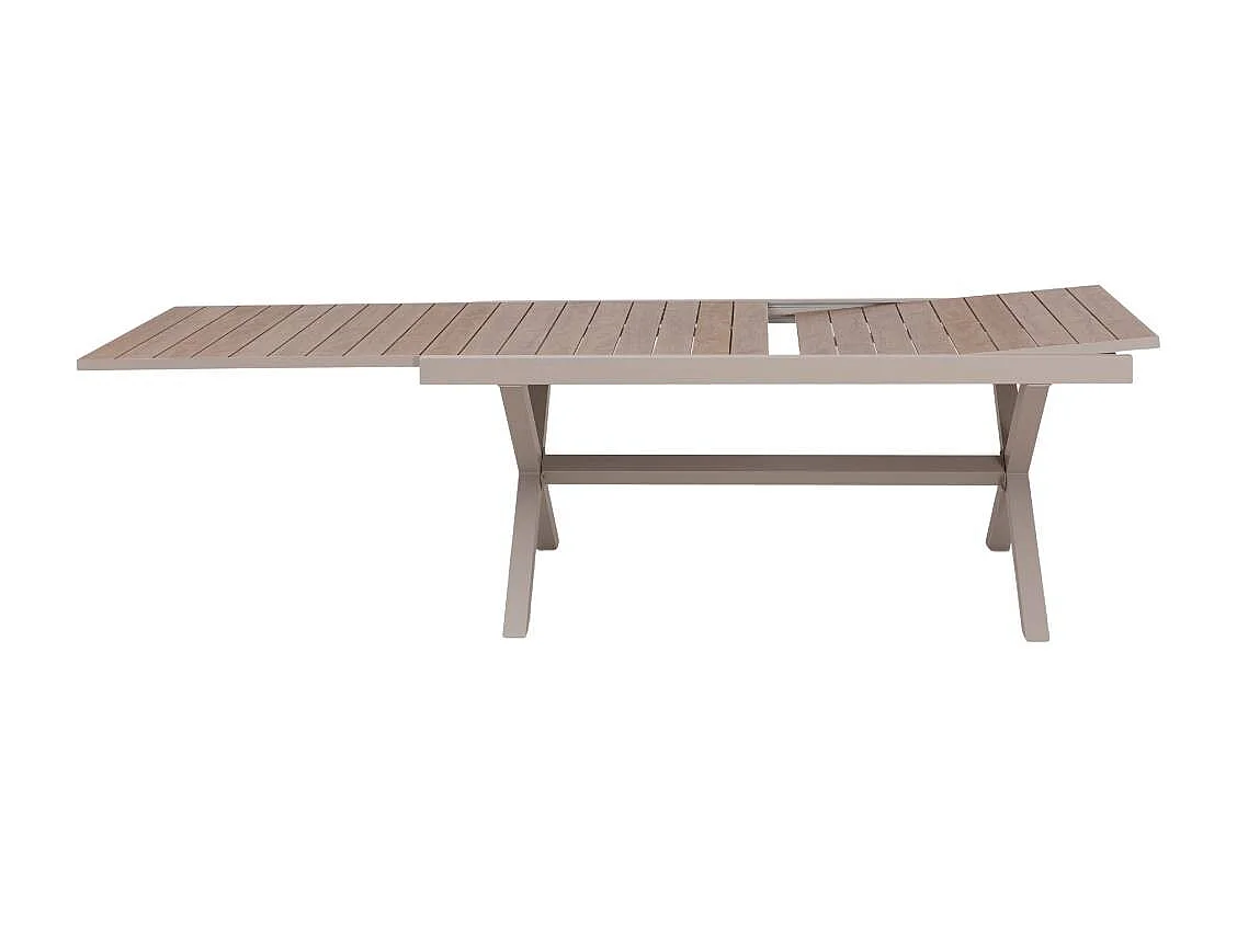 Table de jardin taupe et effet bois en aluminium Ayden