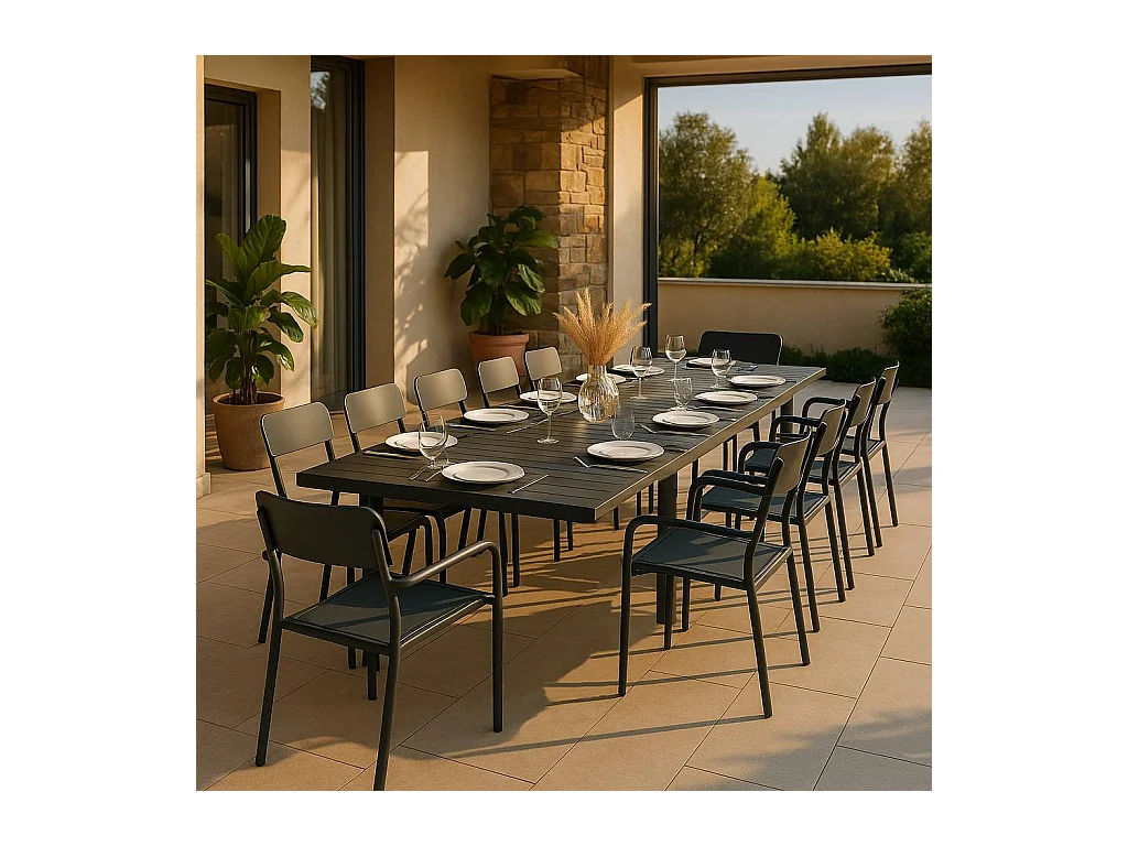 Table de jardin en aluminium rectangulaire gris Kaïa