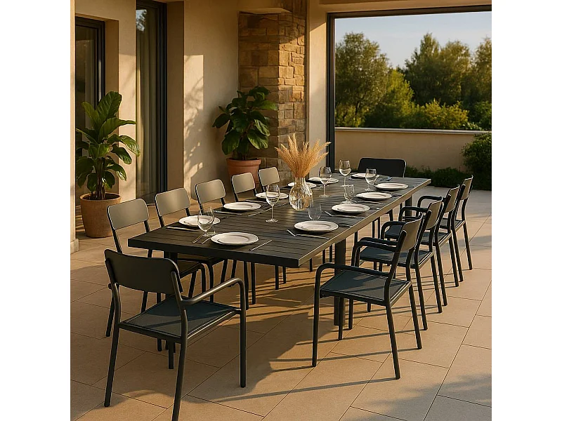 Table de jardin en aluminium rectangulaire gris Kaïa