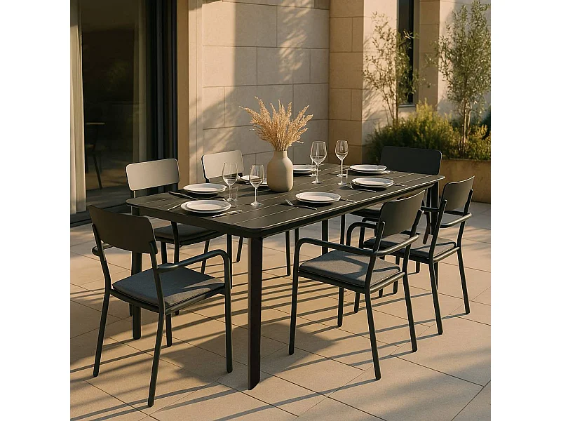 Table de jardin en aluminium gris Kaïa