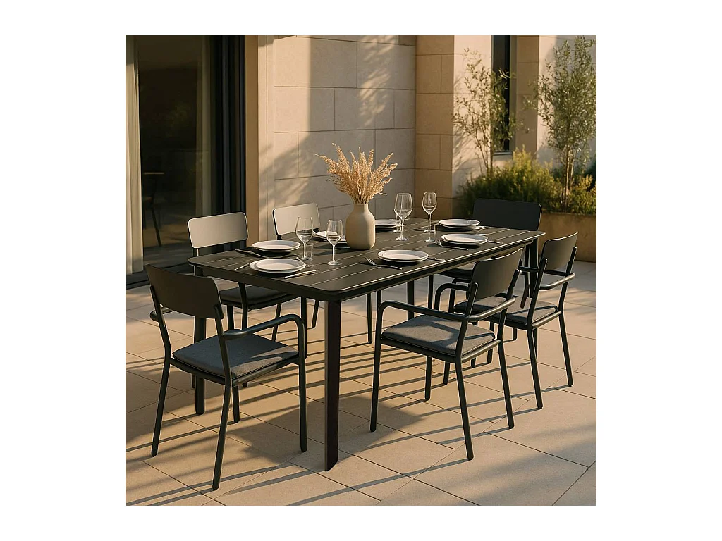 Table de jardin en aluminium gris Kaïa