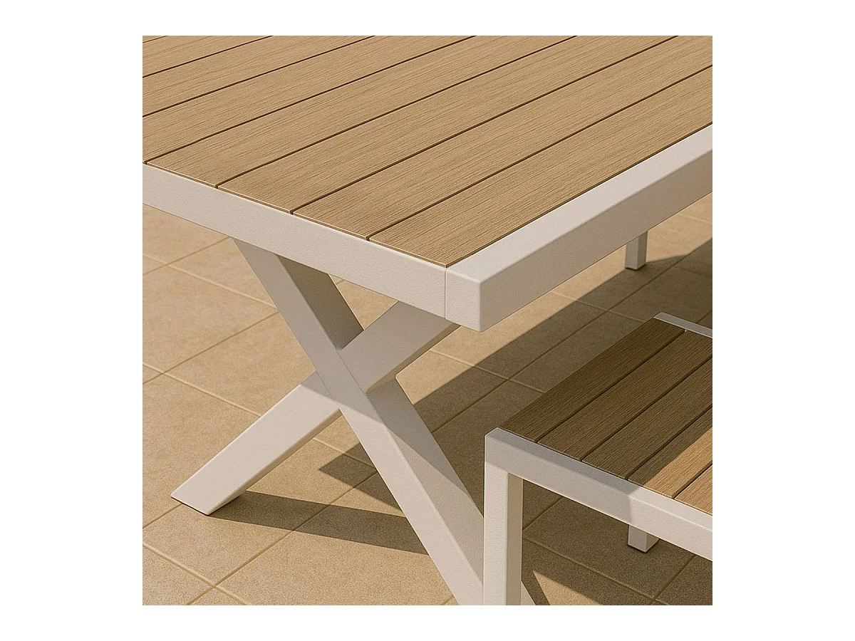 Table de jardin blanche et effet bois en aluminium Ayden