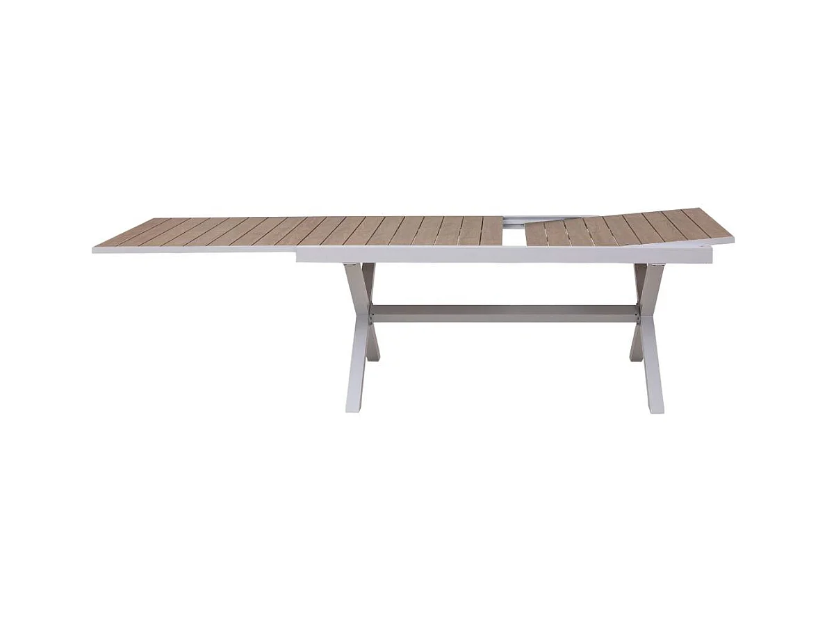 Table de jardin blanche et effet bois en aluminium Ayden