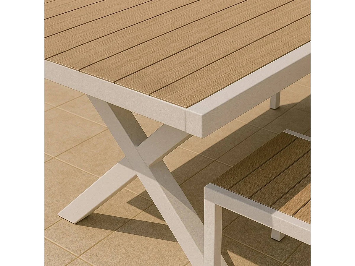 Table de jardin blanche et effet bois en aluminium Ayden