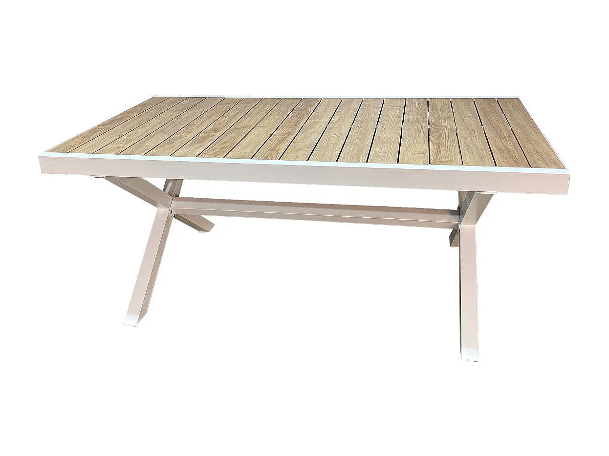 Table de jardin blanche et effet bois en aluminium Ayden
