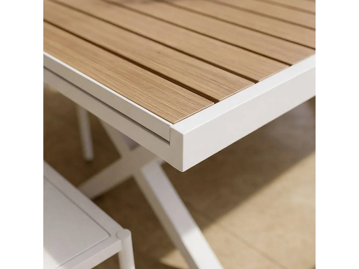 Table de jardin blanche et effet bois en aluminium Ayden