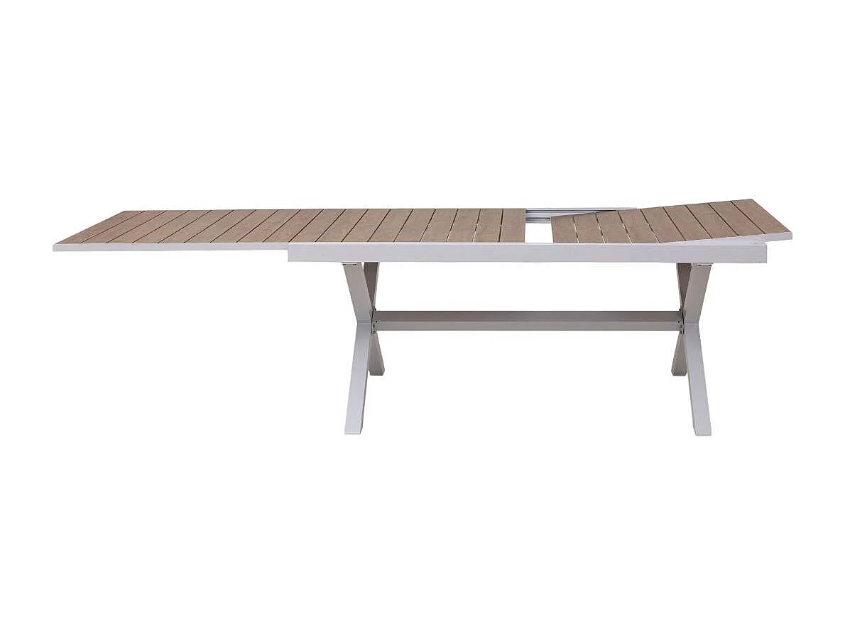 Table de jardin blanche et effet bois en aluminium Ayden