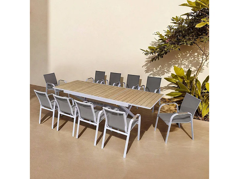 Table de jardin blanche et effet bois en aluminium Ayden