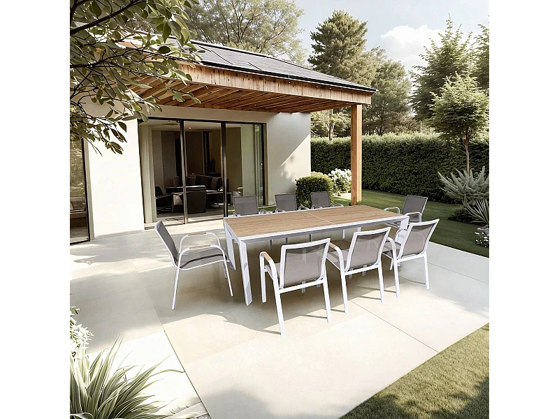 Grande table de jardin en aluminium blanc et effet bois Ayden