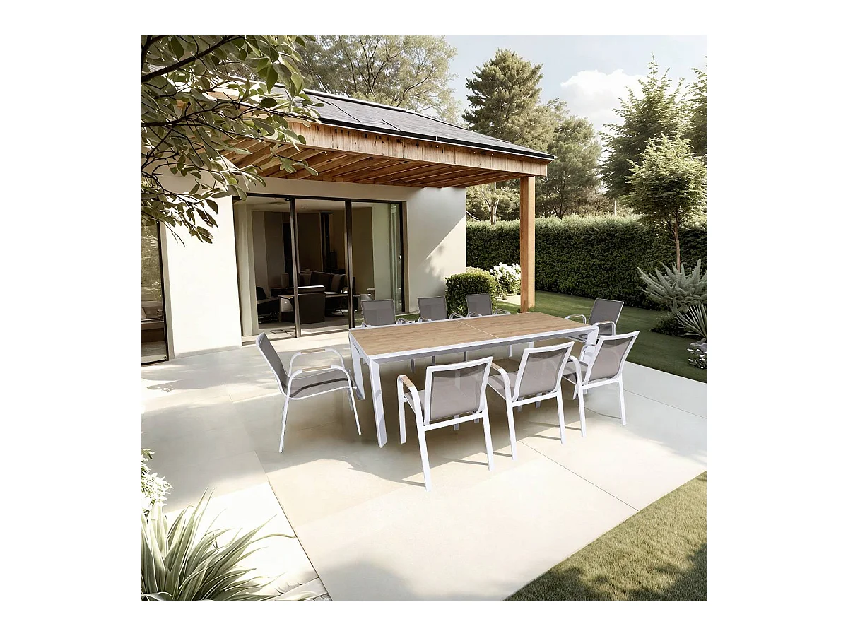 Grande table de jardin en aluminium blanc et effet bois Ayden