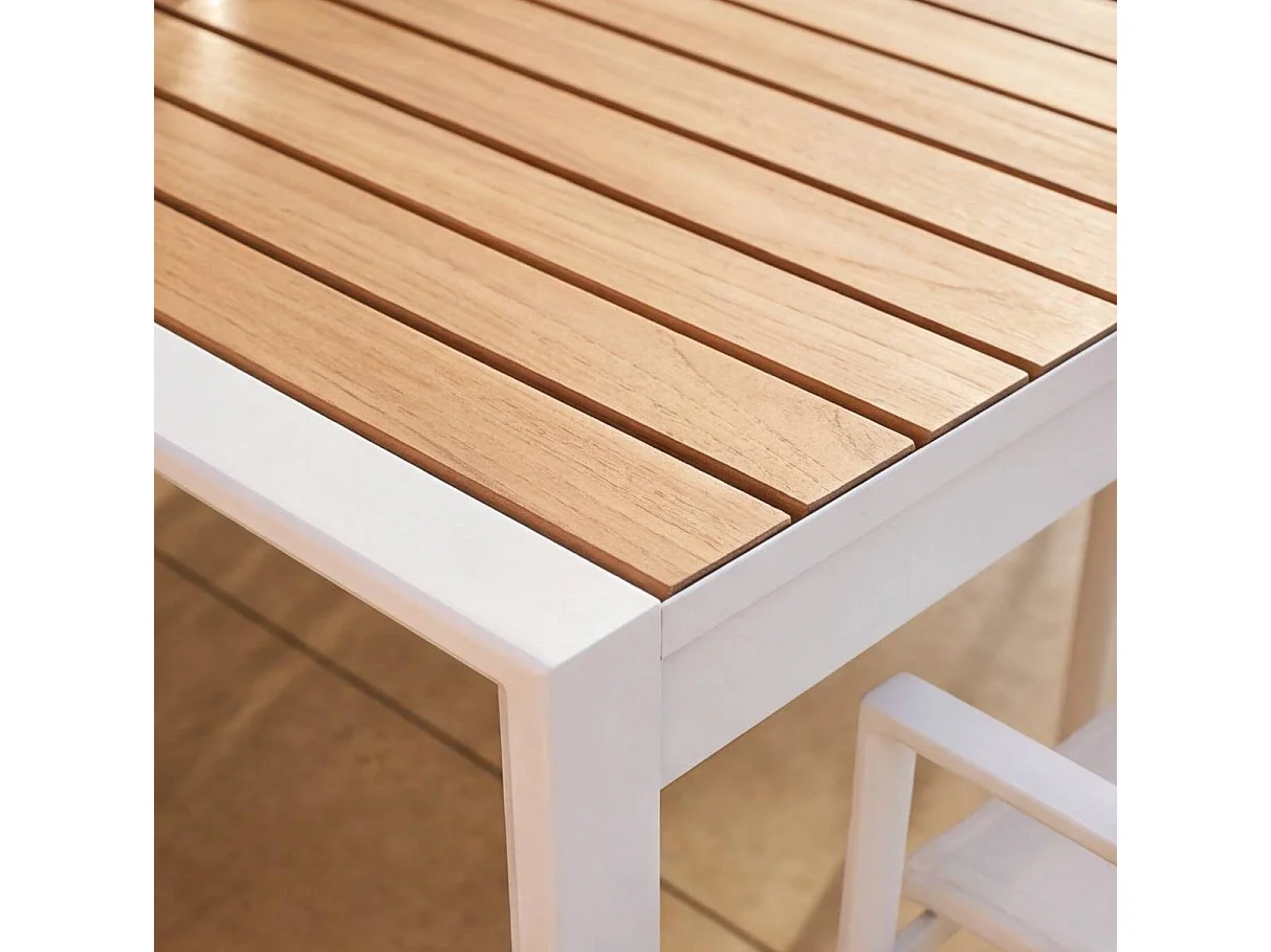 Grande table de jardin en aluminium blanc et effet bois Ayden