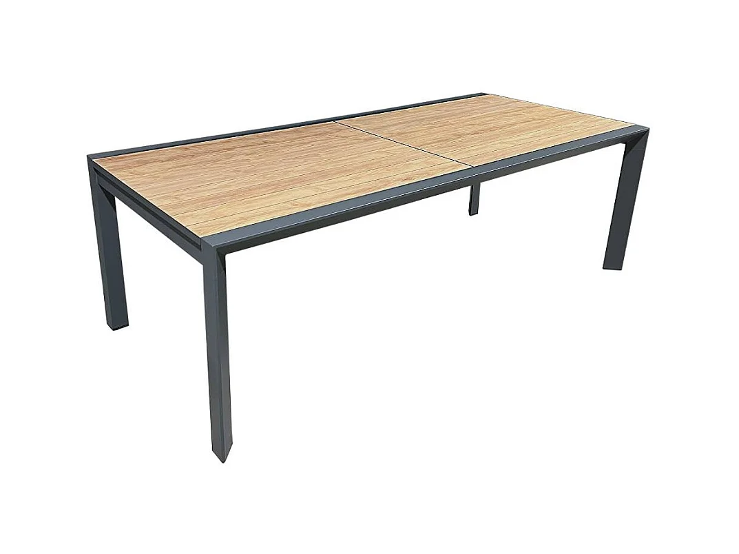 Grande table de jardin en aluminium gris et effet bois Ayden