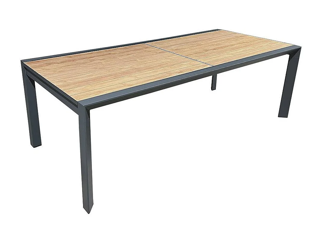 Grande table de jardin en aluminium gris et effet bois Ayden