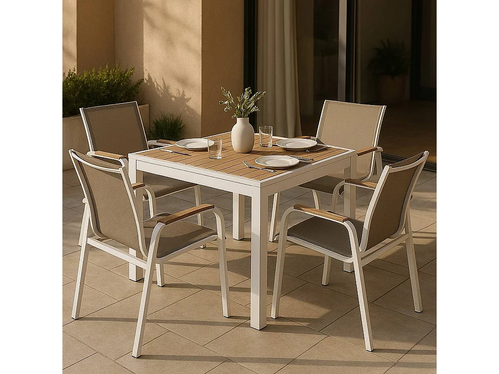 Mesa de jardín cuadrado en blanco aluminio Ayden