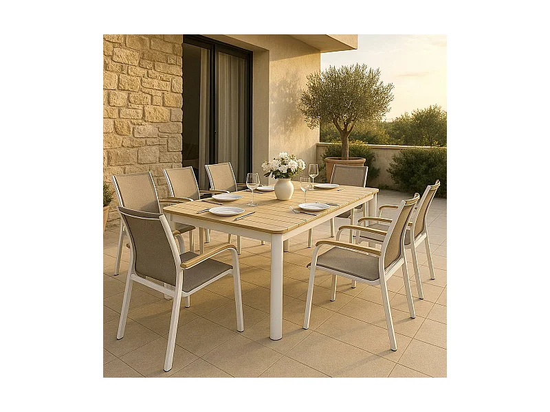 Table de jardin en aluminium blanc et effet bois Ayden