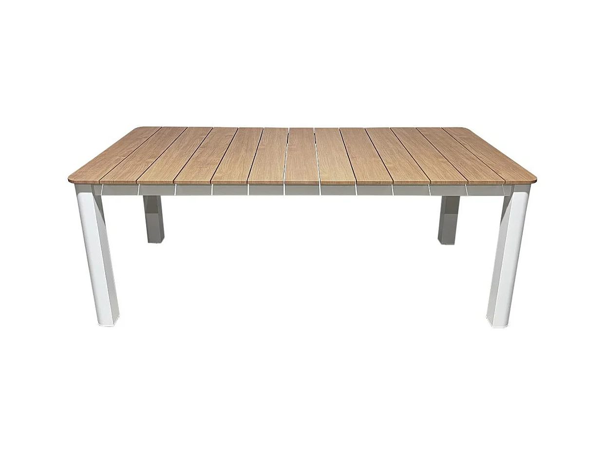 Table de jardin en aluminium blanc et effet bois Ayden