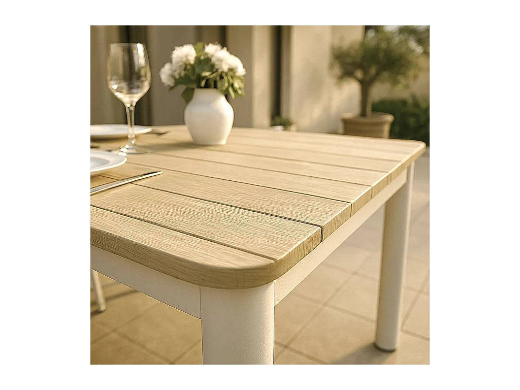 Table de jardin en aluminium blanc et effet bois Ayden