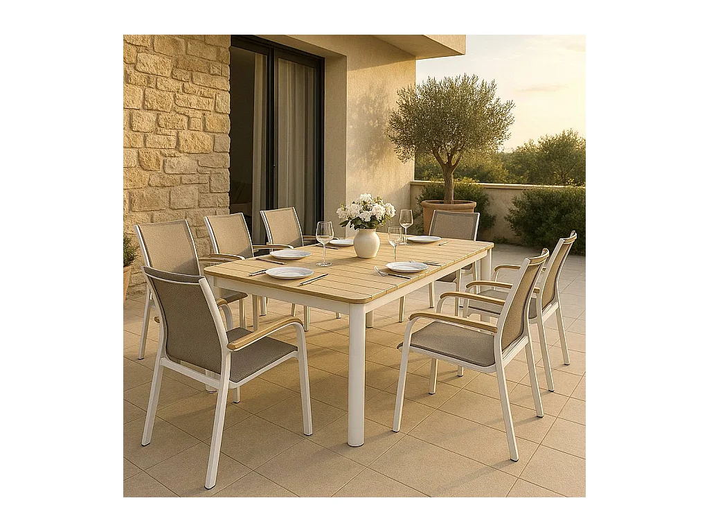 Table de jardin en aluminium blanc et effet bois Ayden