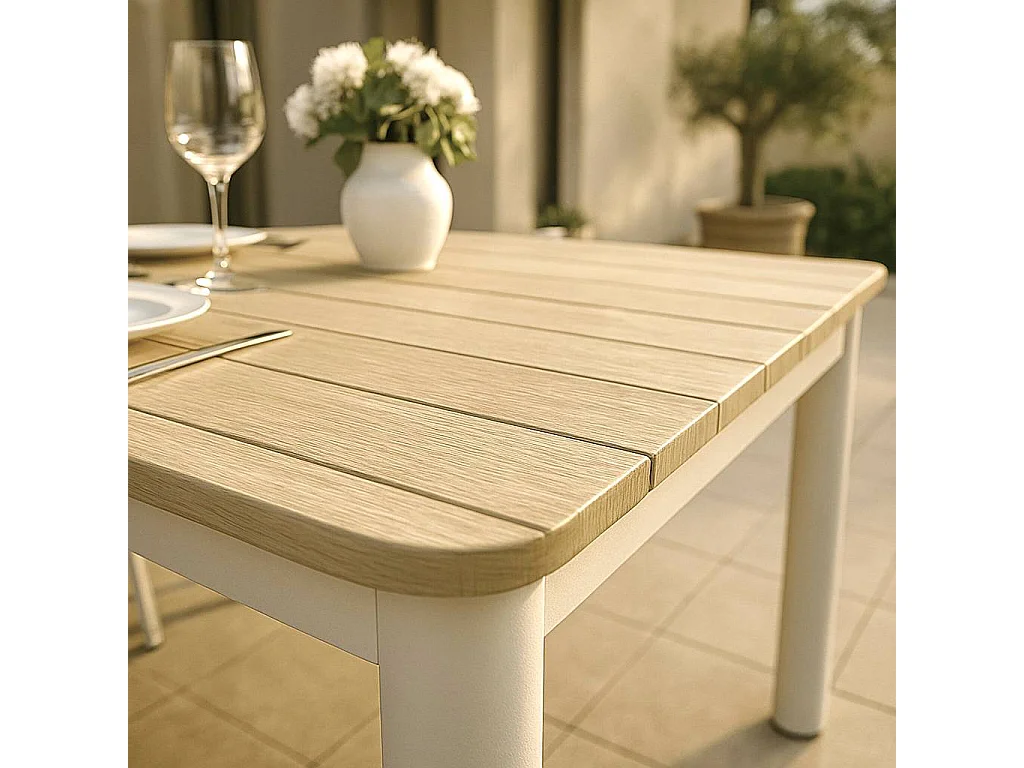 Table de jardin en aluminium blanc et effet bois Ayden