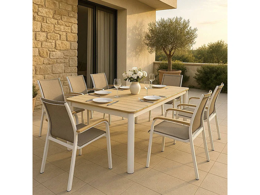 Table de jardin en aluminium blanc et effet bois Ayden